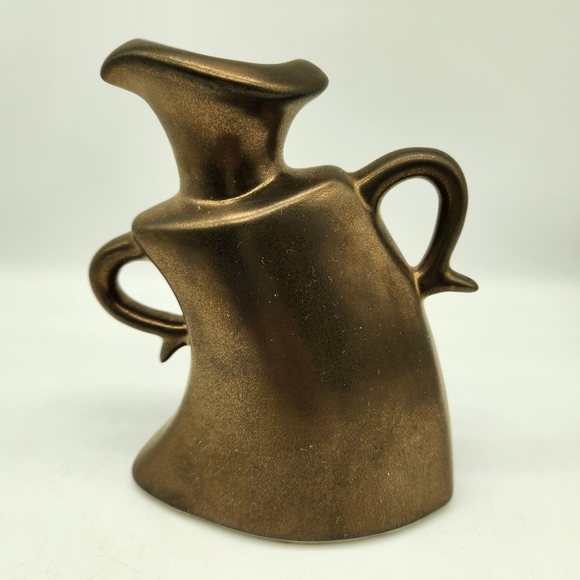 Vintage MCM 60's Michael Lambert signed Metallic Bronze glaze Candle Holder - Picture 6 of 11